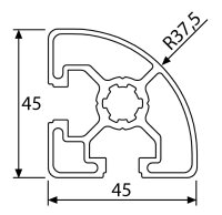 Designprofil / Aluminiumprofil 45x45L - Radius 37,5 -...